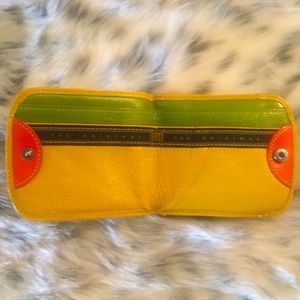 Leather wallet yellow and green